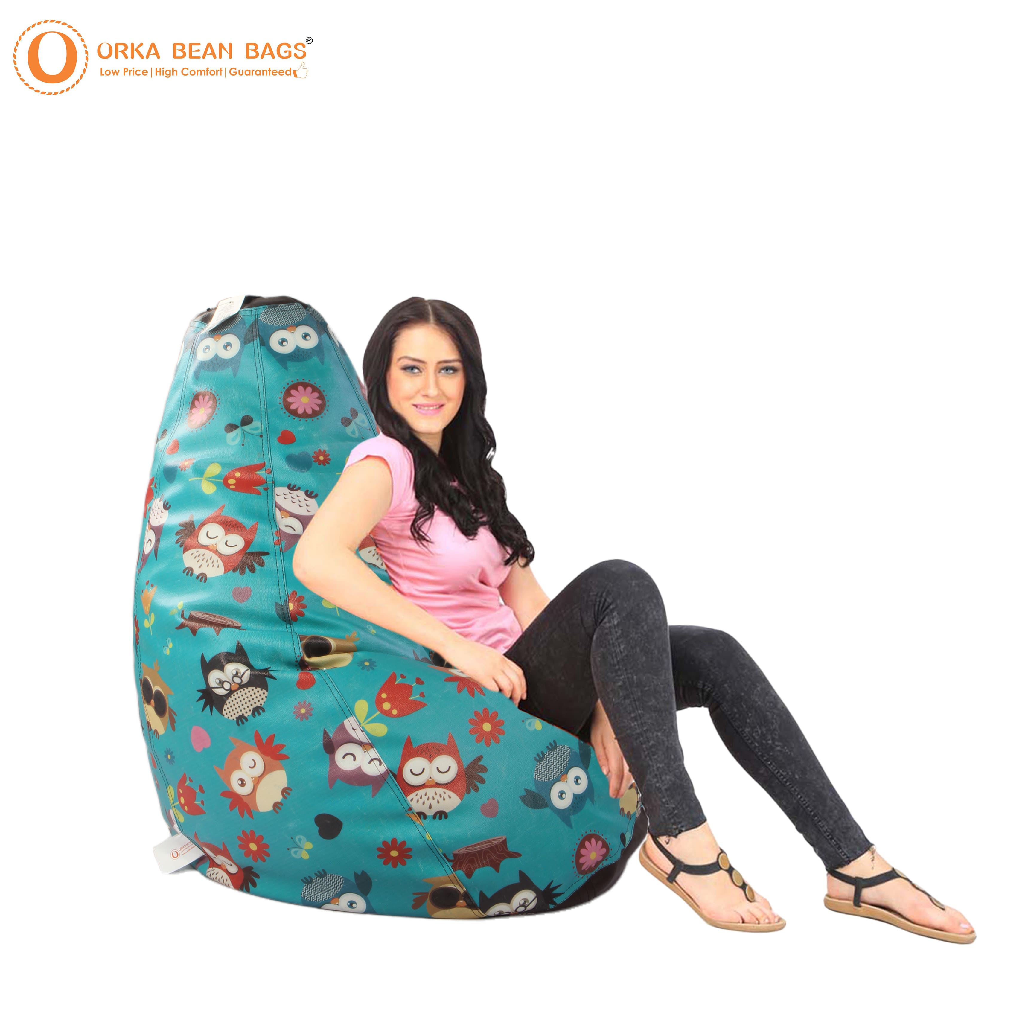 Orka Digital Printed Owl Screenprint XXXL Bean Bag Filled With Beans